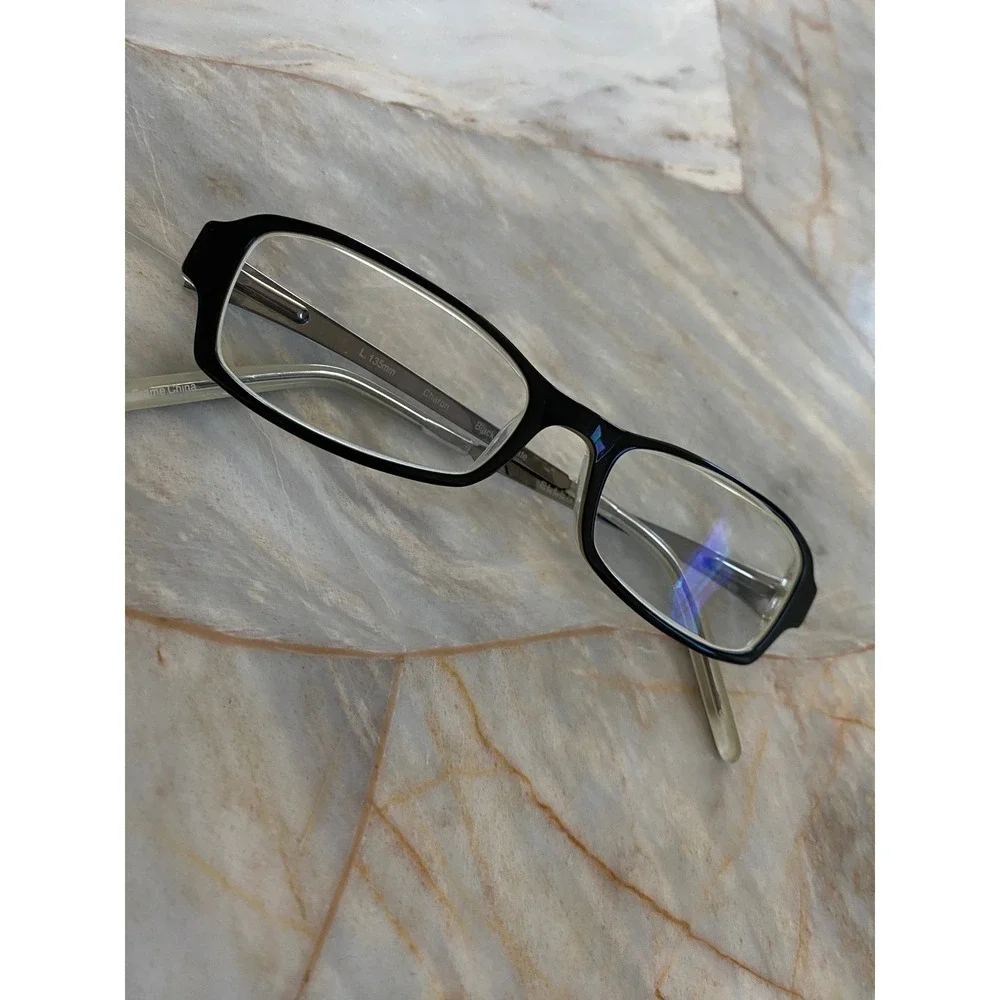 Ellen Tracy Charon Black Laminate Rectangular Eyeglasses Floral Etched Temples